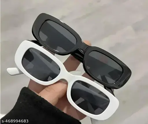 Stylish & Fashionable Unique Design Sunglasses Combo – Pack of 2 | Sunglasses Combo | Pack of 2 | Stylish Sunglasses | Black and White Shades | Trendy Eyewear | Rectangle Sunglasses | Classic Black Shades | White Frame Sunglasses